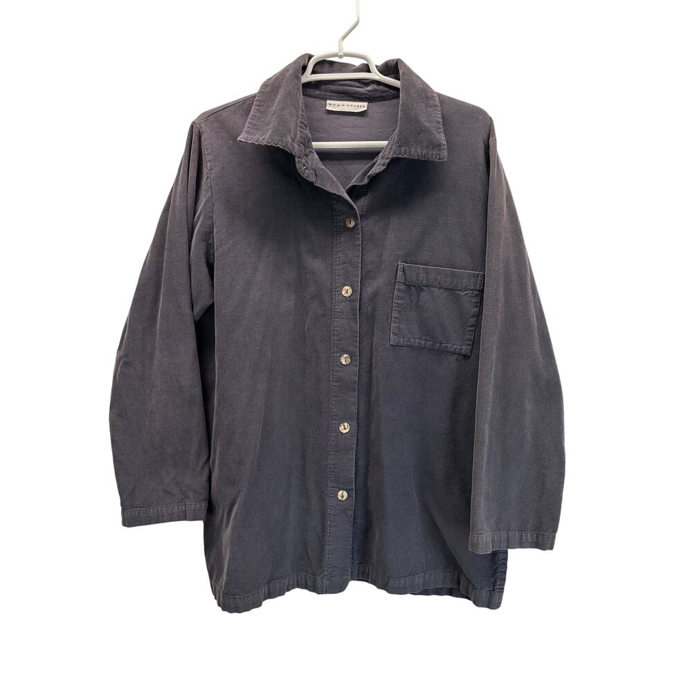 Brynn Walker Gray Corduroy Button Down Shirt Shacket Lagenlook Med